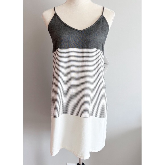 RVCA Dresses & Skirts - NWT RVCA Odyssey Black White Striped Tie Back Tank Slip Dress Mini L